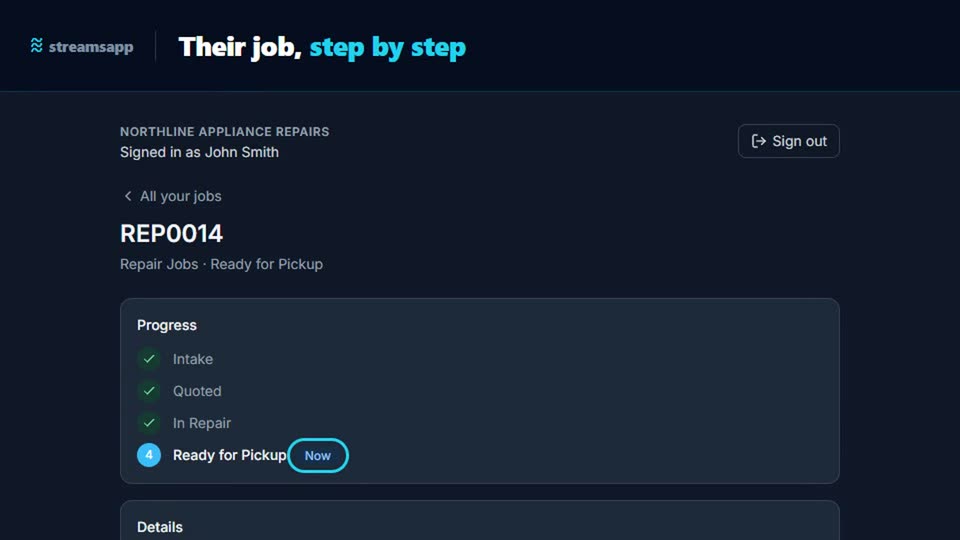 Customer portal: let customers see where their job is up to